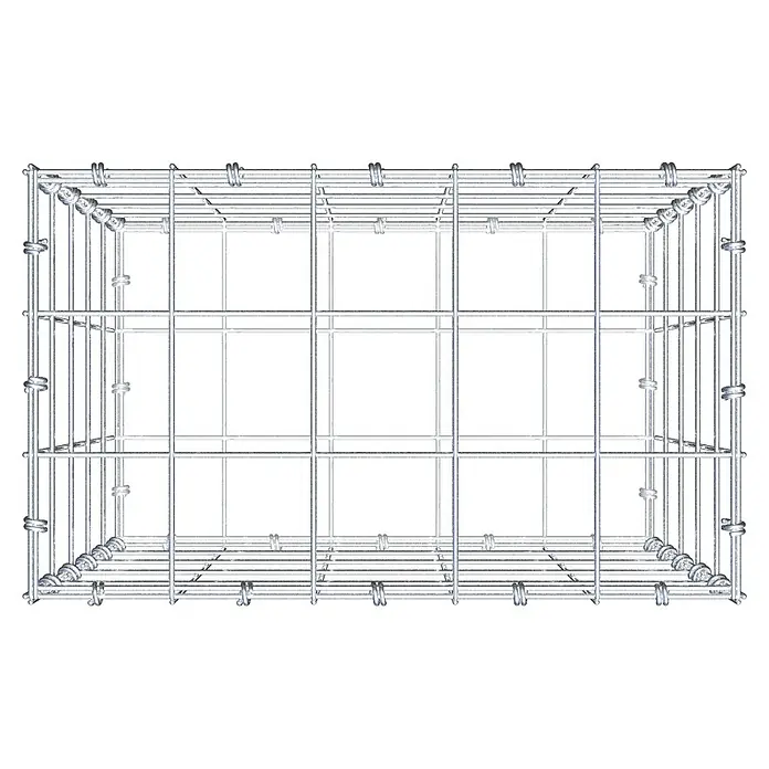 Gabiona Gabione - 50 x 30 x 50 cm, Maschenbreite: 10 cm, Maschenhöhe: 10 cm - Ansicht von oben auf einen silbern glänzenden Drahtkäfig, der robust und für die sichere Aufbewahrung konzipiert ist.