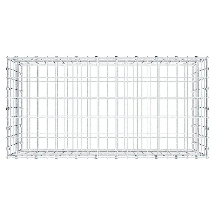 Gabiona Gabione - 100 x 50 x 50 cm, Maschenbreite: 5 cm, Maschenhöhe: 10 cm - Draufsicht auf eine Gabione, einen Drahtkäfig für Steine, der zur Gartengestaltung und Uferbefestigung dient.