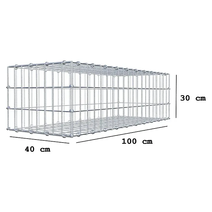 Gabiona Gabione - 100 x 40 x 30 cm, Maschenbreite: 5 cm, Maschenhöhe: 10 cm - Abbildung eines Gabionenkorbs mit den Maßen 100 cm Länge, 40 cm Breite und 30 cm Höhe zur dekorativen Gartengestaltung.