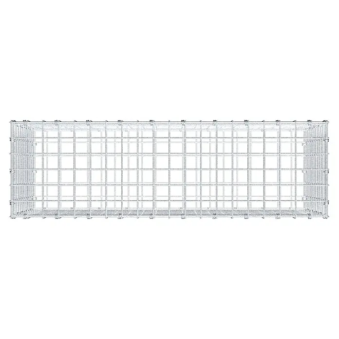 Gabiona Gabione - 100 x 30 x 50 cm, Maschenbreite: 5 cm, Maschenhöhe: 5 cm - Draufsicht auf einen Gabionenkorb aus Drahtgeflecht, der für den Bau von Stützmauern oder zur Landschaftsgestaltung verwendet wird.