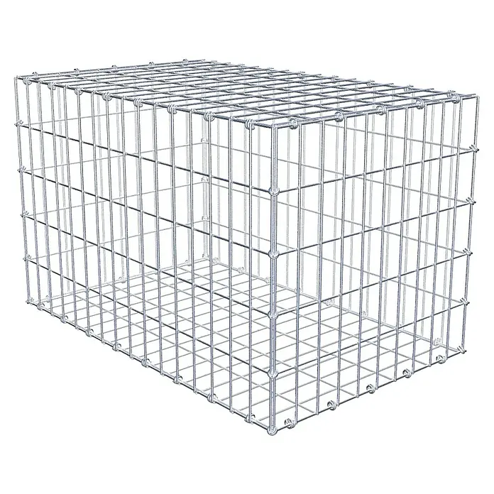 Gabiona Gabione - 80 x 50 x 50 cm, Maschenbreite: 5 cm, Maschenhöhe: 10 cm - Ein rechteckiger Gabionenkorb aus Drahtgeflecht, leer und bereit zur Befüllung mit Steinen oder anderen Materialien.