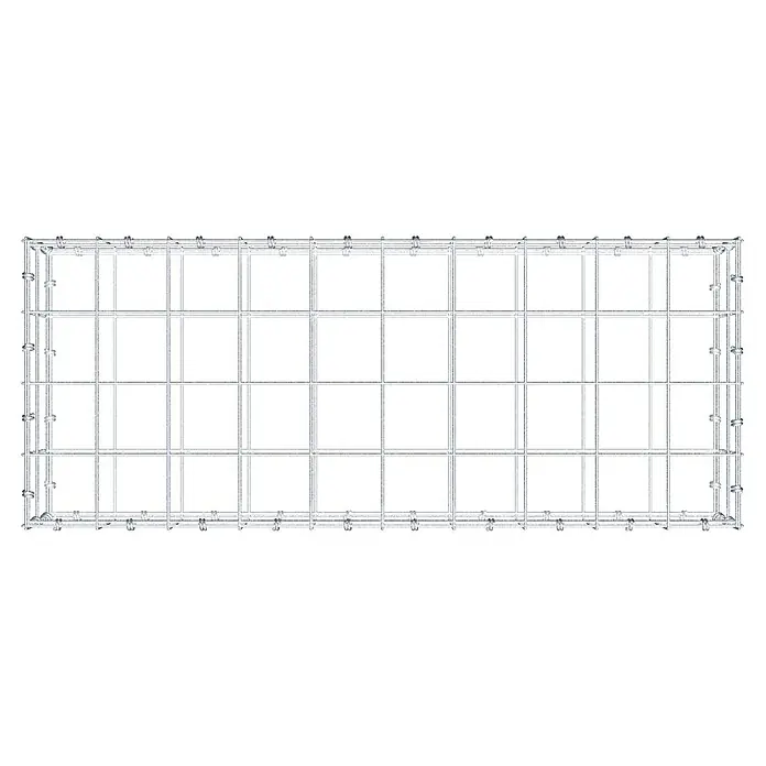 Gabiona Gabione - 100 x 40 x 20 cm, Maschenbreite: 10 cm, Maschenhöhe: 10 cm - Draufsicht eines rechteckigen Gabionenkorbs aus verzinktem Draht, der für den Einsatz im Garten- und Landschaftsbau konzipiert ist.