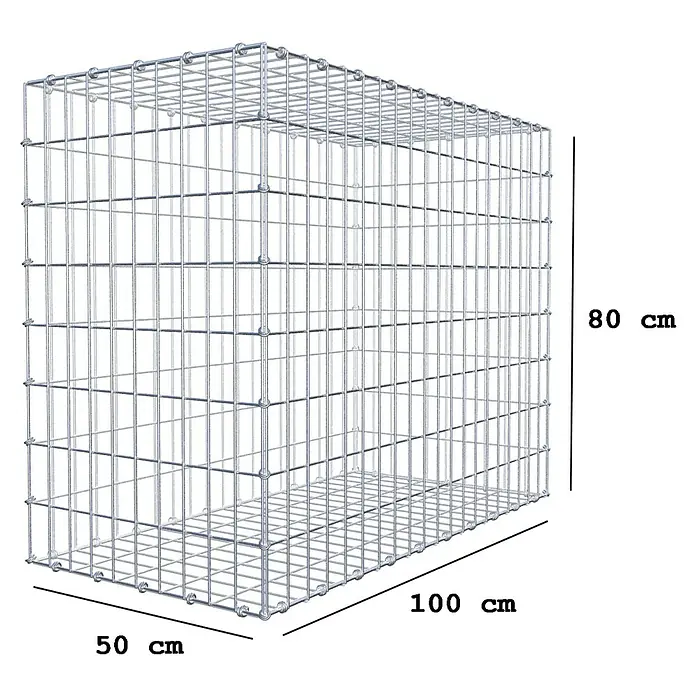 Gabiona Gabione - 100 x 50 x 80 cm, Maschenbreite: 5 cm, Maschenhöhe: 10 cm - Gabione mit den Maßen 50 cm x 100 cm x 80 cm, ideal für den Gartenbau oder als dekoratives Element im Außenbereich.