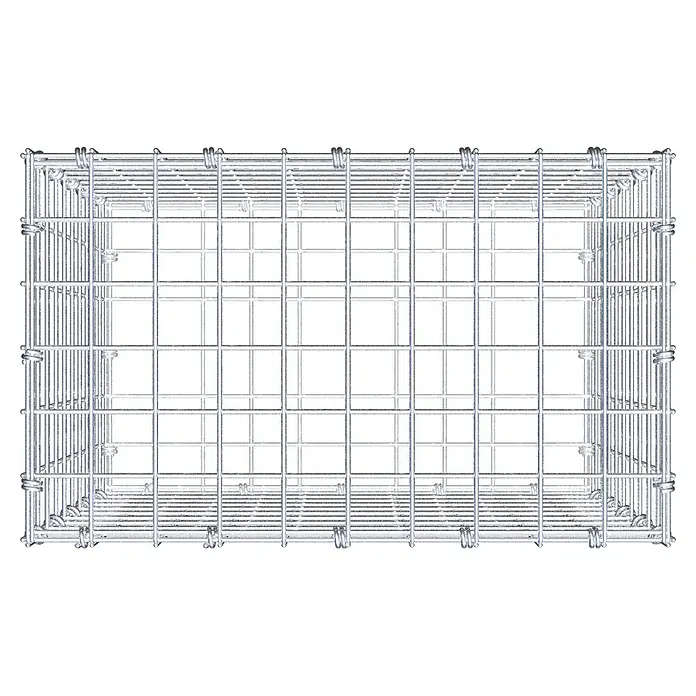 Gabiona Gabione - 50 x 30 x 50 cm, Maschenbreite: 5 cm, Maschenhöhe: 5 cm - Draufsicht auf einen leeren Gabionenkorb aus verzinktem Stahl, der sich ideal für Landschaftsgestaltungsprojekte im Freien eignet.
