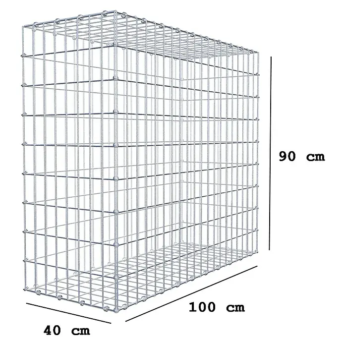 Gabiona Gabione - 100 x 40 x 90 cm, Maschenbreite: 5 cm, Maschenhöhe: 10 cm - Produktdarstellung eines Gabionen-Steinkorbs mit Maßangaben, ideal für Garten- und Landschaftsbauprojekte.