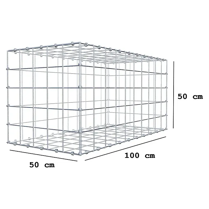 Gabiona Gabione - 100 x 50 x 50 cm, Maschenbreite: 10 cm, Maschenhöhe: 10 cm - Drahtgitterbox mit den Maßen 50 cm x 50 cm x 100 cm zur Verwendung im Garten- und Landschaftsbau als dekoratives Element.