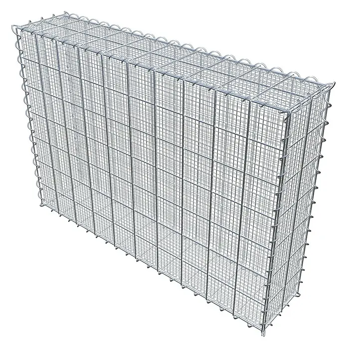 Gabiona Gabione - 100 x 20 x 70 cm, Maschenbreite: 10 cm, Maschenhöhe: 10 cm, Splittgabione - Abbildung eines Gabionenkorbs, einer Drahtgitterbox, die zur Stabilisierung von Hängen und zur Gestaltung von Außenbereichen verwendet wird.