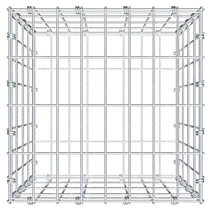 Gabiona Gabione - 40 x 40 x 40 cm, Maschenbreite: 5 cm, Maschenhöhe: 10 cm - Nahaufnahme eines Gabionenkorbs aus verzinktem Draht, der Stabilität und Haltbarkeit für verschiedene Anwendungen bietet.