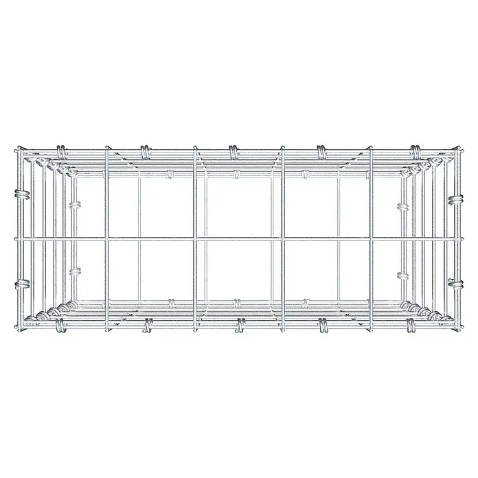 Gabiona Gabione - 50 x 20 x 50 cm, Maschenbreite: 10 cm, Maschenhöhe: 10 cm - Draufsicht eines rechteckigen Drahtkorbs, der eine robuste und langlebige Aufbewahrungslösung für verschiedene Gegenstände bietet.