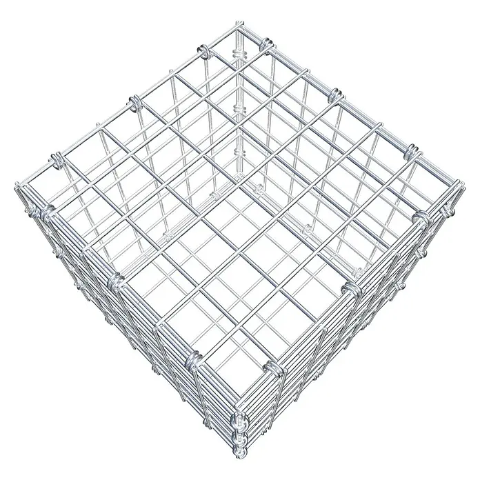 Gabiona Gabione - 30 x 30 x 30 cm, Maschenbreite: 5 cm, Maschenhöhe: 5 cm - Draufsicht auf einen Gabionenkorb aus verzinktem Drahtgeflecht, ideal für Landschaftsbau und Erosionsschutz.