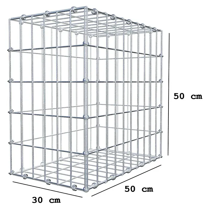 Gabiona Gabione - 50 x 30 x 50 cm, Maschenbreite: 5 cm, Maschenhöhe: 10 cm - Abbildung eines Gabionenkorbs mit den Maßen 50x50x30 cm zur dekorativen Gartengestaltung und als Lärmschutz.