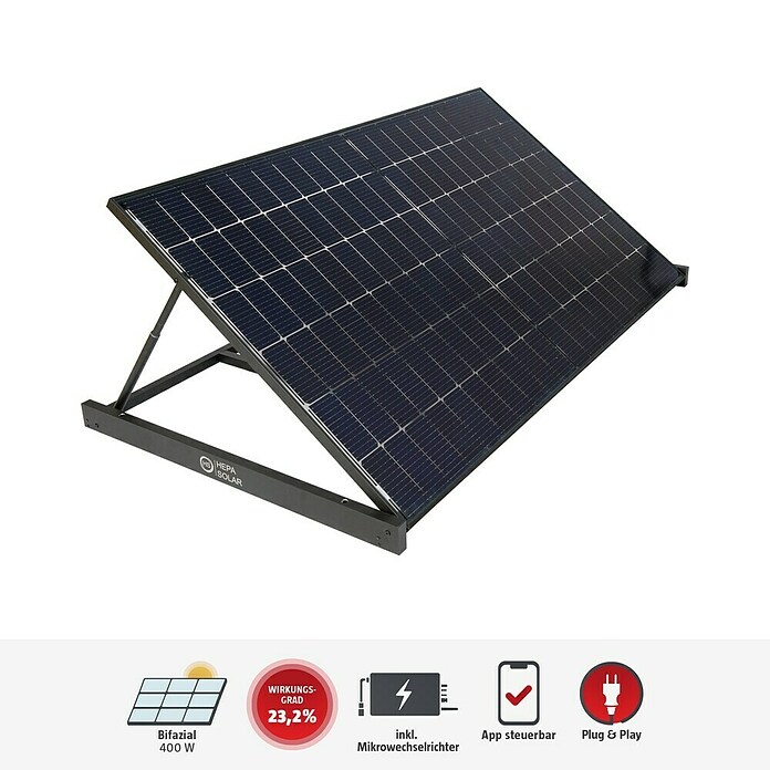 Hepa Solar Balkonkraftwerk Pro - 0% MwSt. gem. § 12 Abs. 3 UStG (Nennleistung: 400 W, L x B x H: 184 x 104 x 7 cm) | BAUHAUS