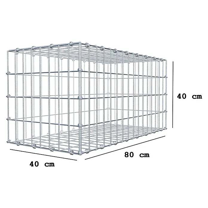 Gabiona Gabione - 80 x 40 x 40 cm, Maschenbreite: 5 cm, Maschenhöhe: 10 cm - Drahtgitterkorb mit den Maßen 80x40x40 cm, ideal für den Gartenbau oder als dekoratives Element. Robust und vielseitig einsetzbar.