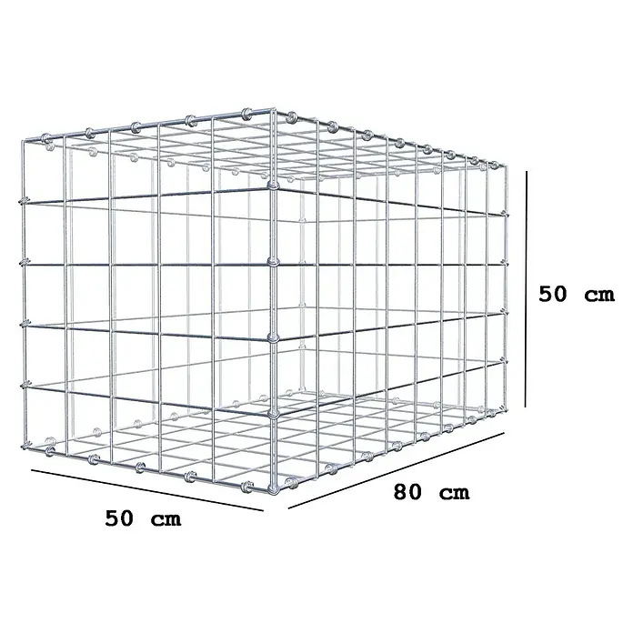Gabiona Gabione - 80 x 50 x 50 cm, Maschenbreite: 10 cm, Maschenhöhe: 10 cm - Produktabbildung eines Gabionenkorbs mit den Maßen 50 x 50 x 80 cm, ideal für den Garten- und Landschaftsbau zur Befüllung mit Steinen.