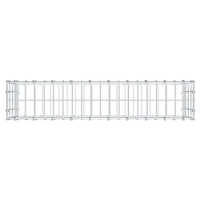 Gabiona Gabione - 100 x 20 x 40 cm, Maschenbreite: 5 cm, Maschenhöhe: 10 cm - Draufsicht auf einen rechteckigen, silberfarbenen Kabelkorb mit rechteckigen Öffnungen, der zur Kabelführung und -organisation verwendet wird.