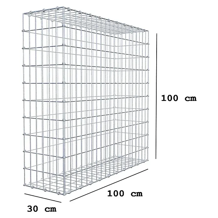 Gabiona Gabione - 100 x 30 x 100 cm, Maschenbreite: 5 cm, Maschenhöhe: 10 cm - Draufsicht eines Gabionenkorbs mit den Maßen 100x100x30 cm. Er ist aus Metall und leer.