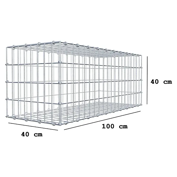 Gabiona Gabione - 100 x 40 x 40 cm, Maschenbreite: 5 cm, Maschenhöhe: 10 cm - Abbildung eines Gabionenkorbs mit den Maßen 40 cm x 40 cm x 100 cm. Der Gabionenkorb ist aus Draht gefertigt.