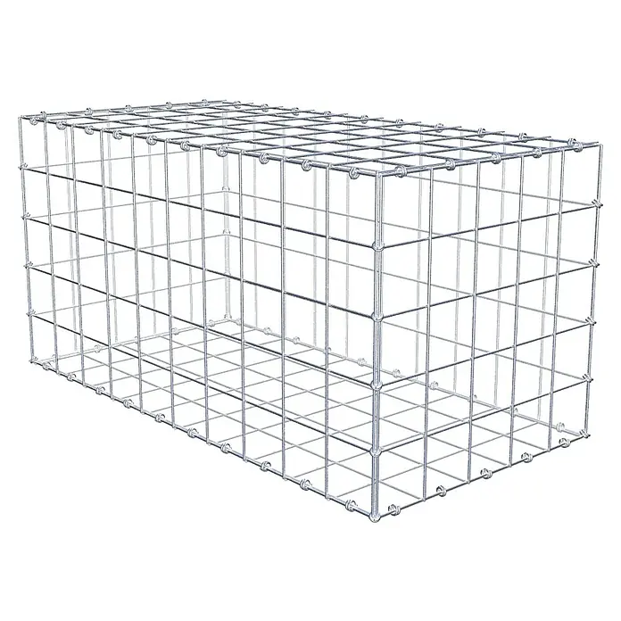 Gabiona Gabione - 100 x 50 x 50 cm, Maschenbreite: 10 cm, Maschenhöhe: 10 cm - Ein leerer Gabionenkorb aus Drahtgeflecht, bereit zur Befüllung mit Steinen oder anderen Materialien für den Landschaftsbau oder zur Hangbefestigung.