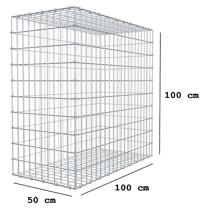 Gabiona Gabione - 100 x 50 x 100 cm, Maschenbreite: 5 cm, Maschenhöhe: 10 cm - Bild einer Gabione mit den Maßen 100x100x50 cm. Der Drahtkorb ist leer und bereit zur Befüllung mit Steinen oder anderen Materialien.