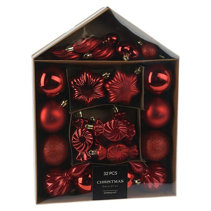 Set kerstballen (Rood, Kunststof, 32 st.) | BAUHAUS