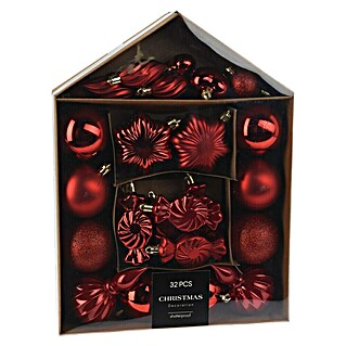 Set kerstballen (Rood, Kunststof, 32 st.)