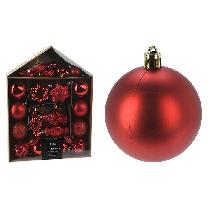Set kerstballen (Rood, Kunststof, 32 st.) | BAUHAUS