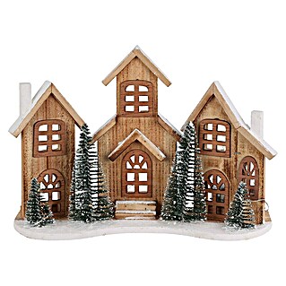 Led-kerstdorp (Bruin, 38 x 12 x 27 cm, Led, Werkt op batterijen)