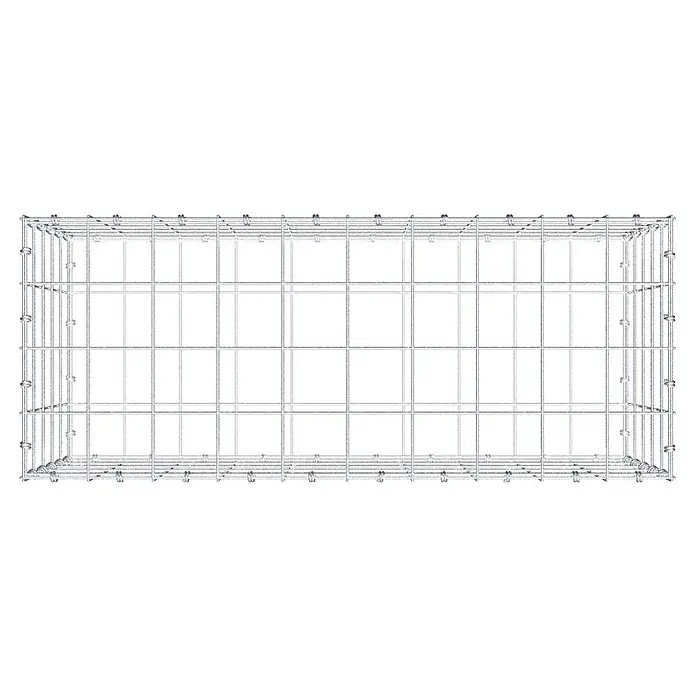 Gabiona Gabione - 100 x 40 x 50 cm, Maschenbreite: 10 cm, Maschenhöhe: 10 cm - Das Bild zeigt einen detaillierten Blick auf einen robusten Drahtkäfig, ideal für Tierhaltung oder Lagerung mit stabiler Konstruktion.