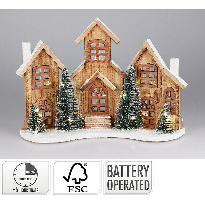 Led-kerstdorp (Bruin, 38 x 12 x 27 cm, Led, Werkt op batterijen) | BAUHAUS