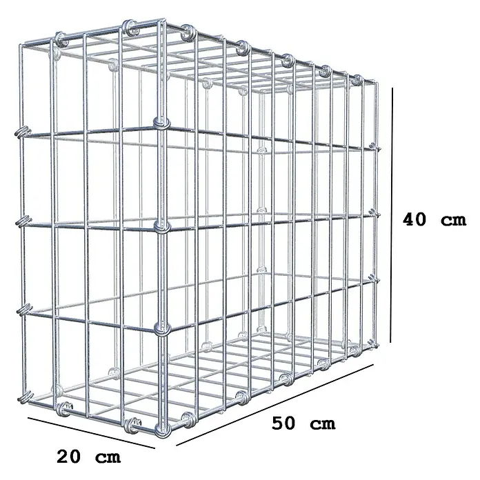 Gabiona Gabione - 50 x 20 x 40 cm, Maschenbreite: 5 cm, Maschenhöhe: 10 cm - Drahtgitterkorb mit den Maßen 50 x 20 x 40 cm, ideal für den Gartenbau oder als dekoratives Element.