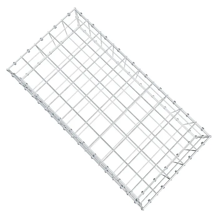 Gabiona Gabione - 100 x 50 x 20 cm, Maschenbreite: 10 cm, Maschenhöhe: 10 cm - Draufsicht eines rechteckigen, robusten Metallrahmens mit gleichmäßig angeordneten Verstrebungen, ideal für Bau- oder Stützkonstruktionen.