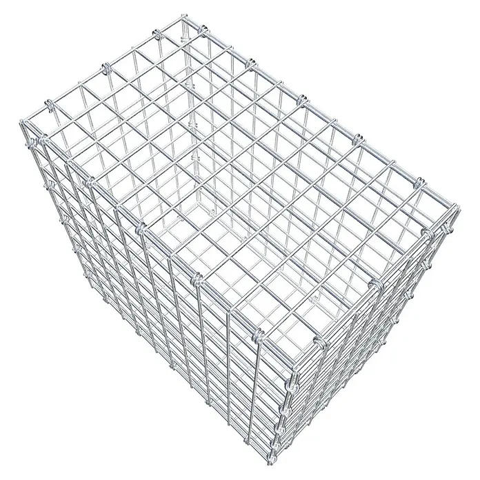 Gabiona Gabione - 50 x 30 x 50 cm, Maschenbreite: 5 cm, Maschenhöhe: 5 cm - Draufsicht eines Gabionenkorbs aus Drahtgeflecht, leer und bereit zur Befüllung mit Steinen oder Erde zur Hangbefestigung oder als Gestaltungselement.