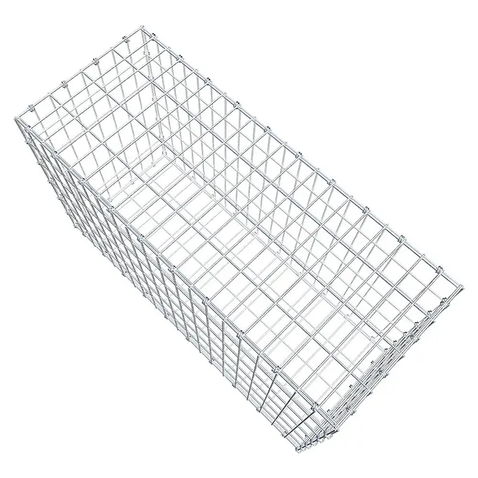 Gabiona Gabione - 100 x 40 x 60 cm, Maschenbreite: 5 cm, Maschenhöhe: 10 cm - Aufnahme einer rechteckigen Gabione aus Drahtgeflecht, die robust und stabil für den Außenbereich geeignet ist. Ideal für Landschaftsbau und Gartendesign.