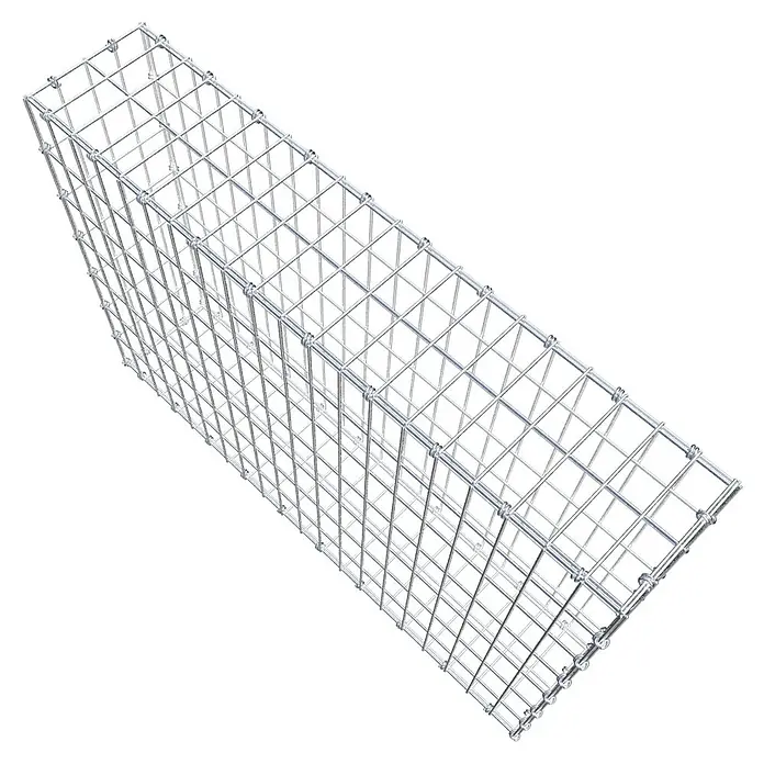 Gabiona Gabione - 100 x 20 x 70 cm, Maschenbreite: 5 cm, Maschenhöhe: 10 cm - Draufsicht eines rechteckigen Gabionenkorbs aus Drahtgeflecht, der für den Einsatz im Garten- und Landschaftsbau bestimmt ist.