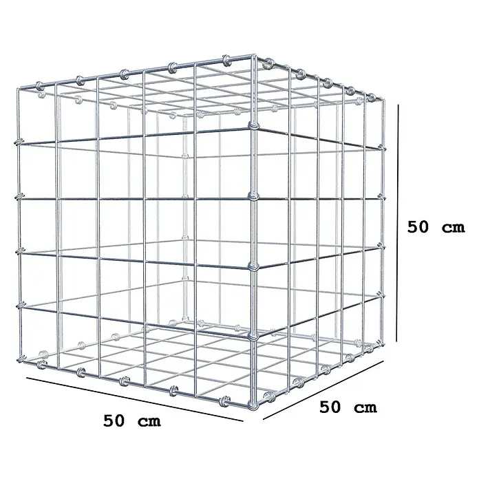 Gabiona Gabione - 50 x 50 x 50 cm, Maschenbreite: 10 cm, Maschenhöhe: 10 cm - Drahtgitterbox mit quadratischer Form und Abmessungen von 50 cm x 50 cm x 50 cm, ideal für vielfältige Anwendungen.
