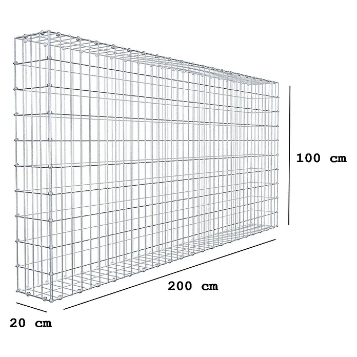 Gabiona Gabione - 200 x 20 x 100 cm, Maschenbreite: 5 cm, Maschenhöhe: 10 cm - Drahtgitterbox mit den Maßen 20 cm x 100 cm x 200 cm für verschiedene Anwendungen im Garten- und Landschaftsbau.