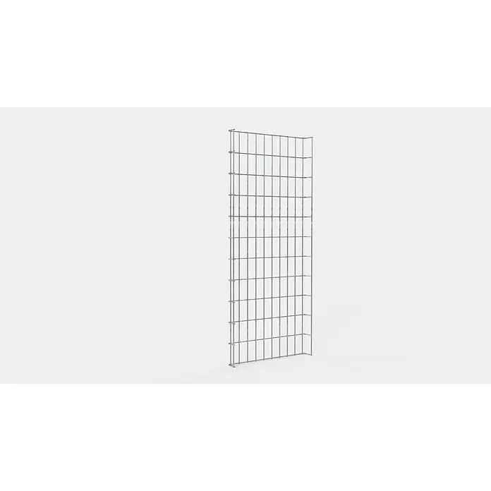 Gabiona Rankgitter - L x B x H: 48 x 5 x 110 cm, Silber, Stahl, Maschenbreite: 5 cm, Maschenhöhe: 10 cm - Ein graues Gitterpaneel steht auf einem grauen Hintergrund. Das Paneel ist rechteckig und besteht aus vielen kleinen quadratischen Feldern.