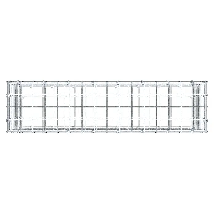 Gabiona Gabione - 80 x 20 x 40 cm, Maschenbreite: 5 cm, Maschenhöhe: 5 cm - Draufsicht auf einen Gabionenkorb aus Metalldraht. Die Struktur ist rechteckig mit quadratischen Gittern, ideal für Gartenbau und Landschaftsgestaltung.
