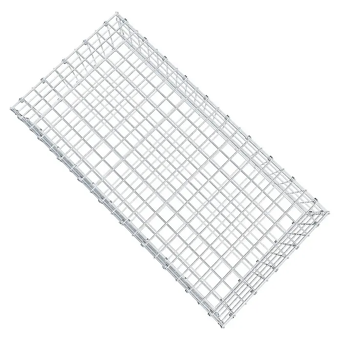 Gabiona Gabione - 100 x 50 x 20 cm, Maschenbreite: 5 cm, Maschenhöhe: 5 cm - Draufsicht auf einen rechteckigen Gabionenkorb aus verzinktem Stahldrahtgitter. Ideal für den Garten- und Landschaftsbau.