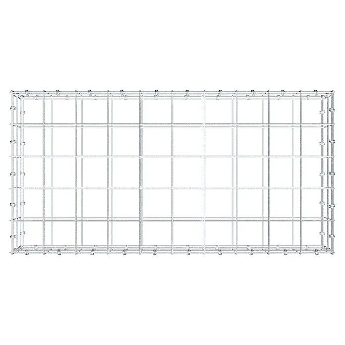 Gabiona Gabione - 100 x 50 x 20 cm, Maschenbreite: 10 cm, Maschenhöhe: 10 cm - Das Bild zeigt ein rechteckiges Drahtgeflecht mit rechteckigen Öffnungen, ideal für Zäune oder Tiergehege.