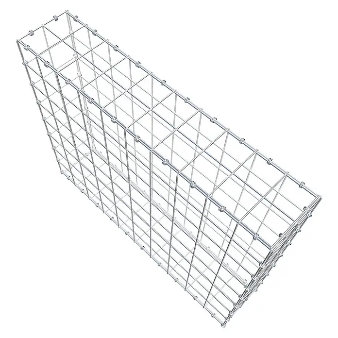 Gabiona Gabione - 100 x 20 x 80 cm, Maschenbreite: 10 cm, Maschenhöhe: 10 cm - Draufsicht eines leeren, rechteckigen Gabionenkorbs aus silberfarbenem Metalldraht, der eine robuste und dennoch leichte Struktur bietet.