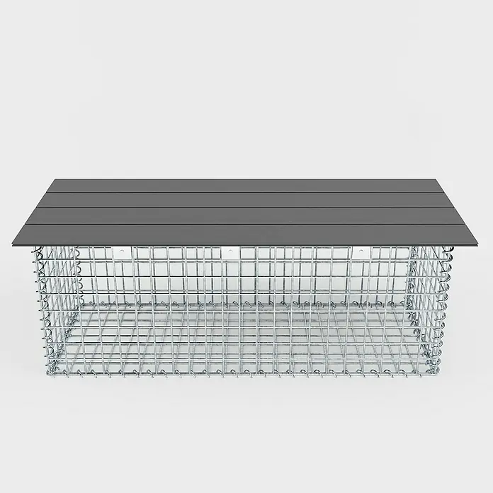 Gabiona Gabionenbank - 105 x 40 x 50 cm, Maschenbreite: 5 cm, Maschenhöhe: 5 cm - Produktansicht eines Gabionen-Pflanzgefäßes mit einer grauen Abdeckung, ideal für die Gartengestaltung und den Außenbereich.