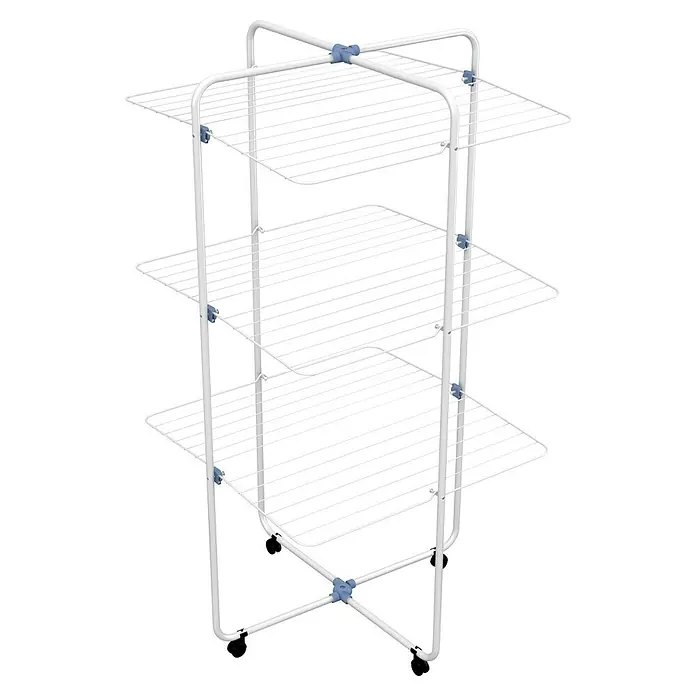 Gimi Turm-Wäscheständer VIP 3 - Länge Wäscheleine: 30 m, L x B x H: 69 x 69 x 130 cm, Weiß/Blau - Wäscheständer mit drei Ebenen.