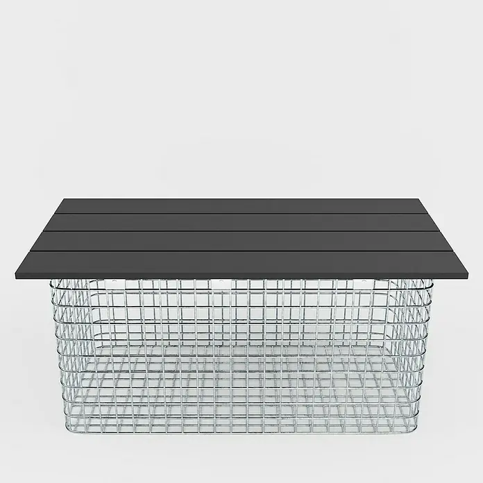 Gabiona Gabionenbank - 102 x 52 x 50 cm, Maschenbreite: 5 cm, Maschenhöhe: 5 cm - Stilvoller Couchtisch mit schwarzer Holzplatte auf einem Drahtkorbgestell. Das moderne Designelement für jedes Wohnzimmer, robust und vielseitig.