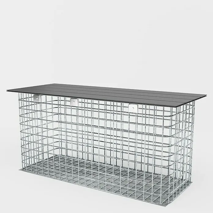 Gabiona Gabionenbank - 102 x 42 x 50 cm, Maschenbreite: 5 cm, Maschenhöhe: 5 cm - Metallgitter-Konsole mit einer dunklen Tischplatte. Die Konsole ist modern und minimalistisch und eignet sich hervorragend für den Innen- oder Außenbereich.