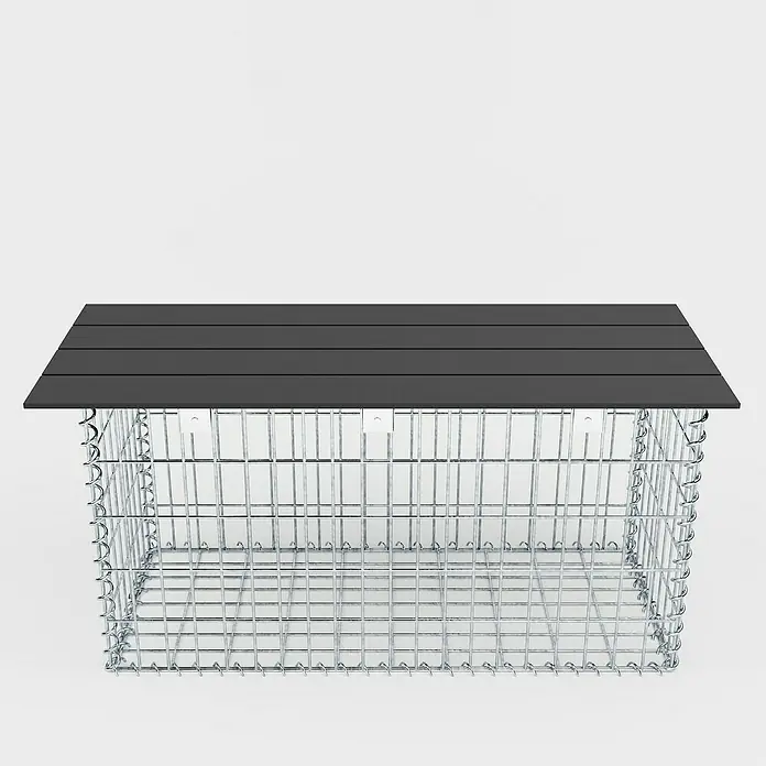Gabiona Gabionenbank - 105 x 40 x 50 cm, Maschenbreite: 5 cm, Maschenhöhe: 10 cm - Ein rechteckiger Gabionenkorb mit dunkler Holzabdeckung, ideal für den Außenbereich. Robust und vielseitig, für Garten- und Landschaftsbau.