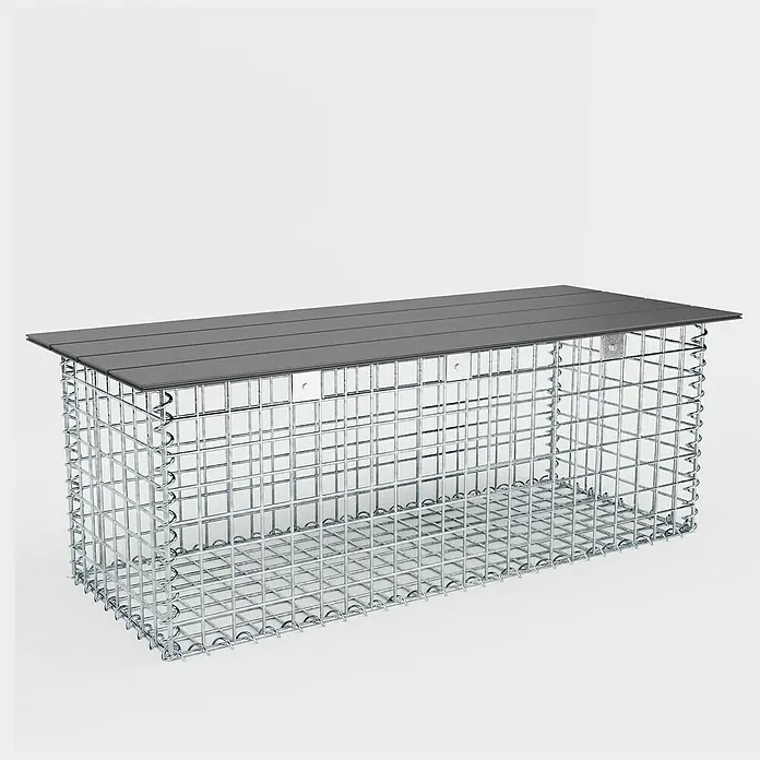 Gabiona Gabionenbank - 105 x 40 x 50 cm, Maschenbreite: 5 cm, Maschenhöhe: 5 cm - Gabionenbank mit grauer Holzplatte, ideal für den Außenbereich. Die Bank kombiniert robustes Design mit Funktionalität.