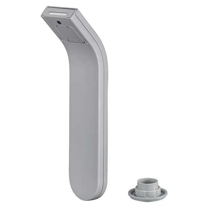 Bestway Lay-Z-Spa Schwalldusche Xtras LED - Passend für: Bestway® AirJet™, AirJet Plus™ & UltraFit™ - Whirlpools - Nahaufnahme einer modernen, grauen Armatur mit eleganten Linien und einem separaten Anschlussstück. Ideal für stilvolle Badezimmer.