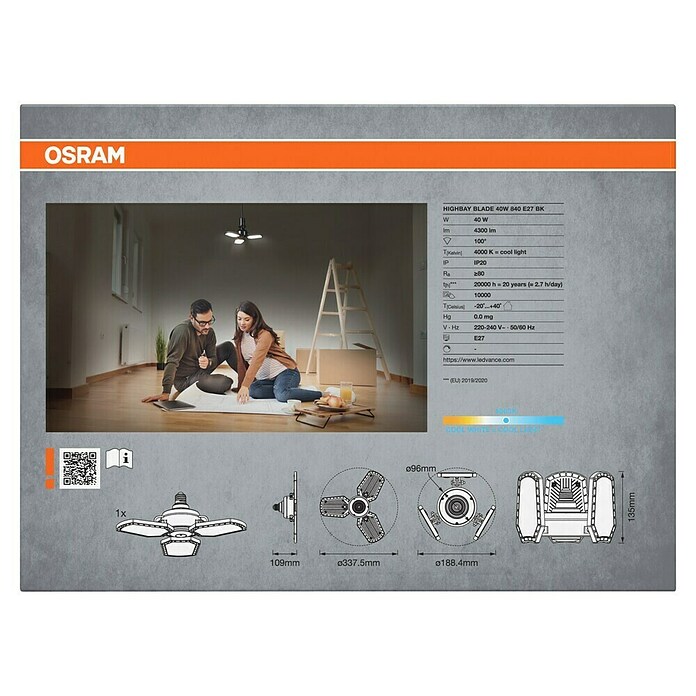 Osram Stropna svjetiljka Highbay Blade  (40 W, D x Š x V: 33,7 x 33,7 x 10,9 cm, Crna, E27) | BAUHAUS