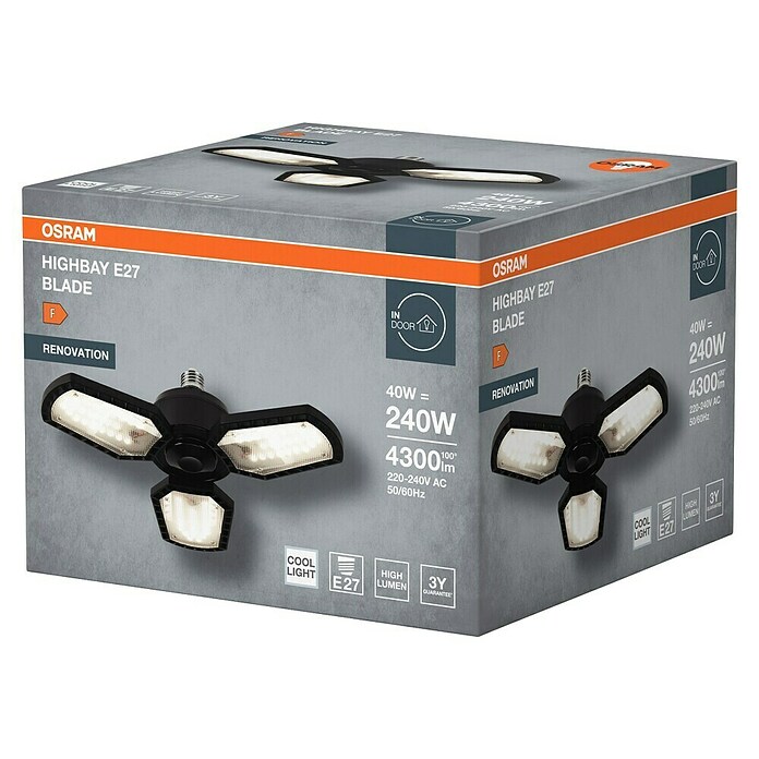 Osram Stropna svjetiljka Highbay Blade  (40 W, D x Š x V: 33,7 x 33,7 x 10,9 cm, Crna, E27) | BAUHAUS